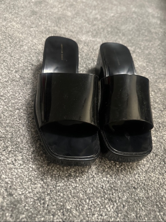 American Eagle Outfitters Shoes - American Eagle Outfitters Black Patent Slide Heeled Mules